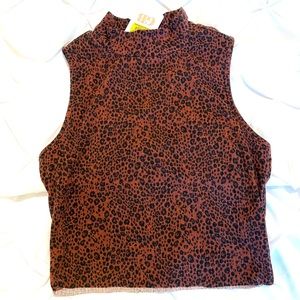 GB Mock Neck Ribbed Leopard Print Tank Top, Women’s size Medium, New w Tags!